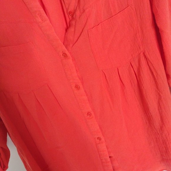 JOIE Womens Cuffed Collared Button Up Top Xs Red Cotton - Picture 6 of 10